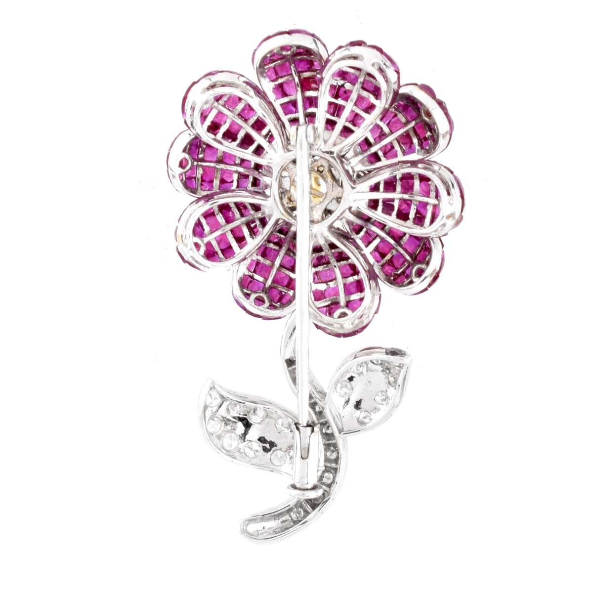 Ruby, Diamond and 18K Gold Flower Brooch