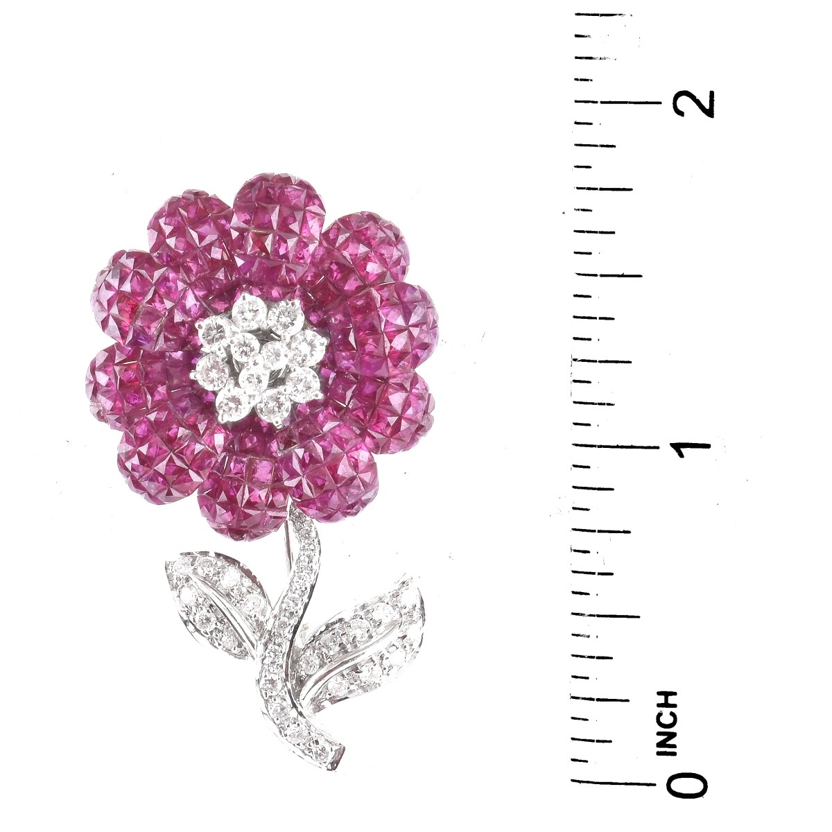 Ruby, Diamond and 18K Gold Flower Brooch