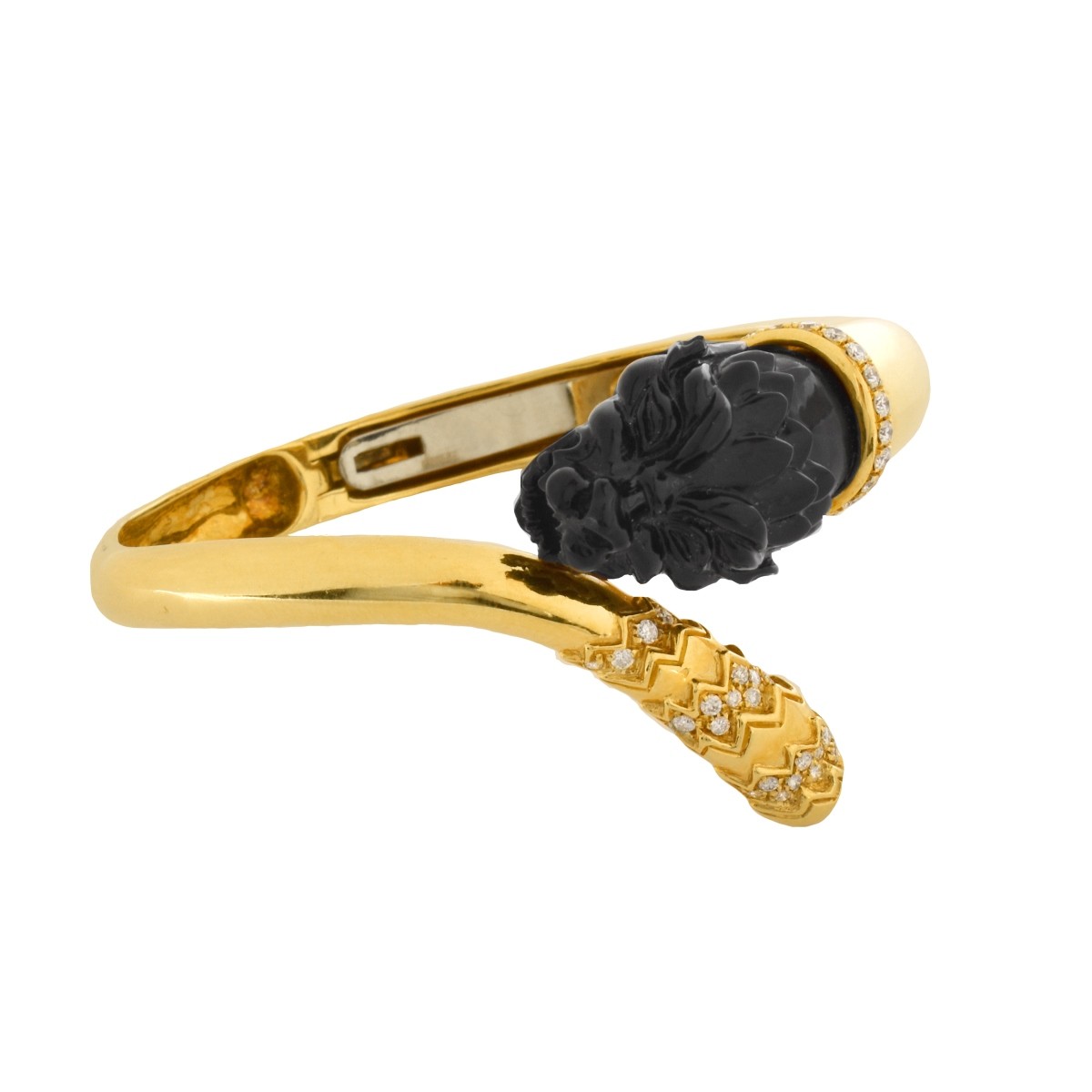 Italian 18K Gold, Diamond and Ebony Bangle