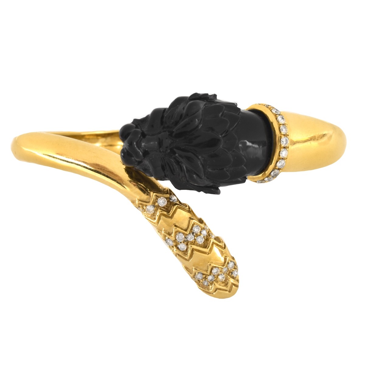 Italian 18K Gold, Diamond and Ebony Bangle