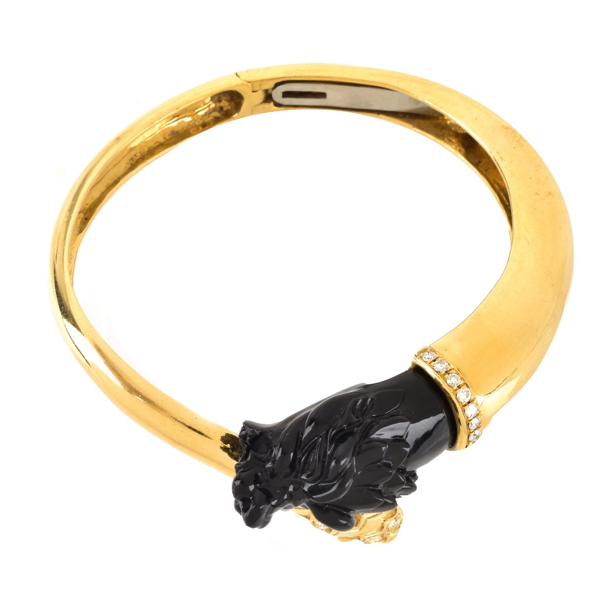 Italian 18K Gold, Diamond and Ebony Bangle