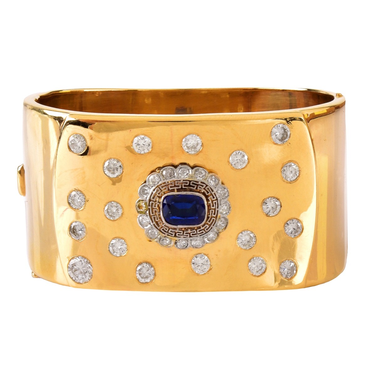 Vintage Diamond, Sapphire and 14K Bangle