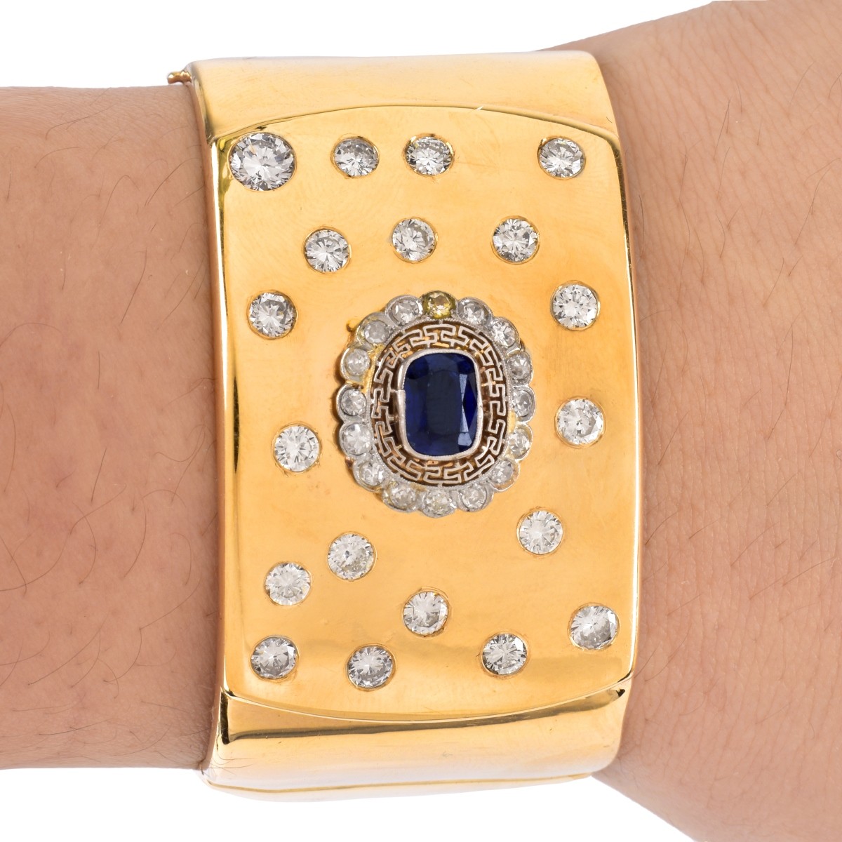 Vintage Diamond, Sapphire and 14K Bangle