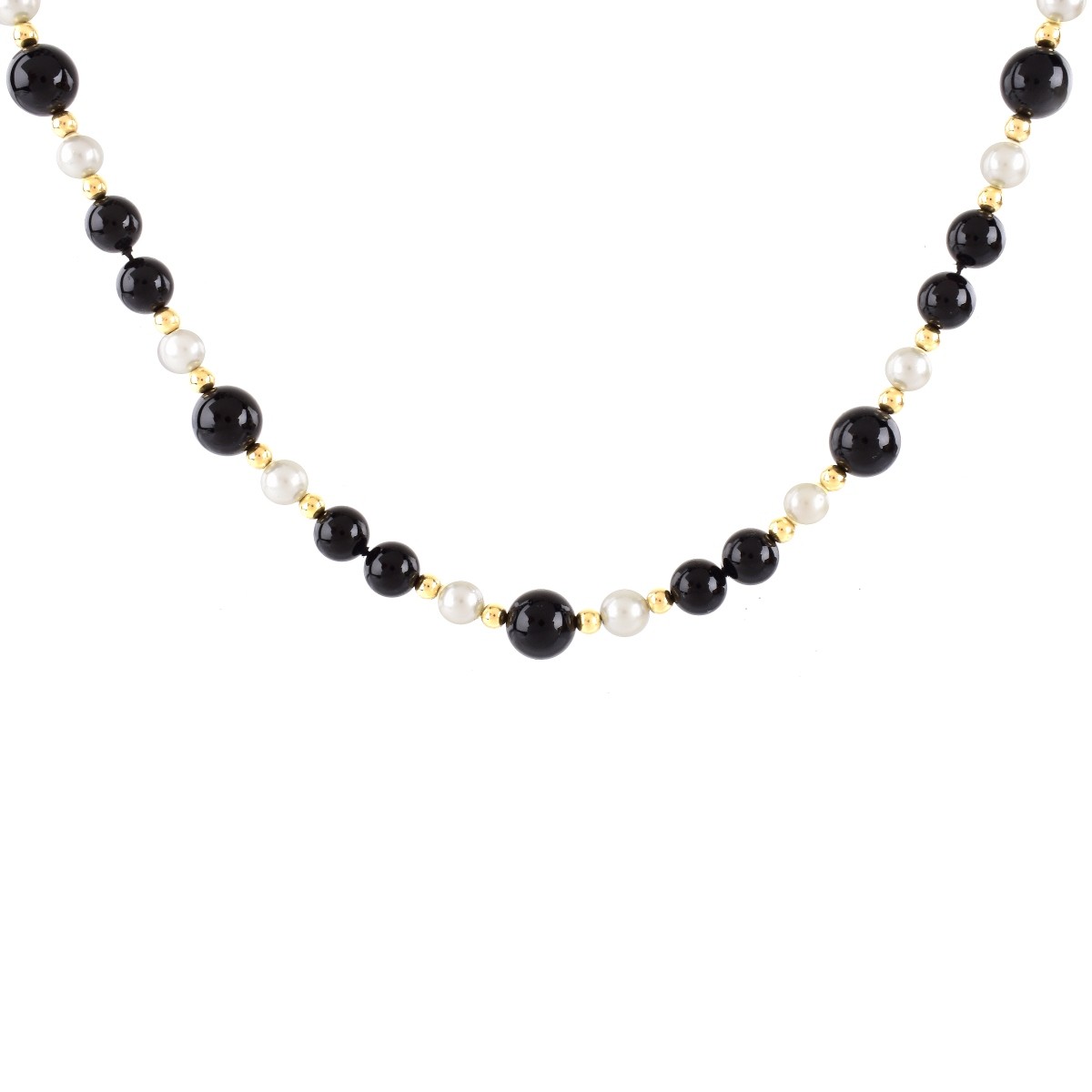 Vintage 14K Gold, Onyx and Pearl Necklace