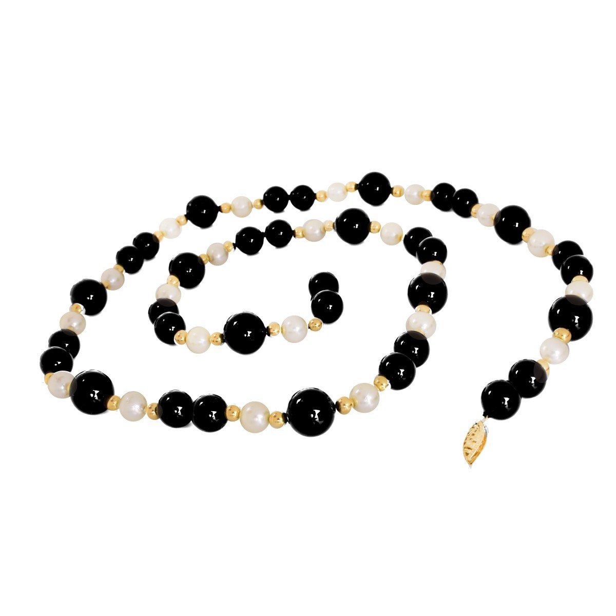 Vintage 14K Gold, Onyx and Pearl Necklace