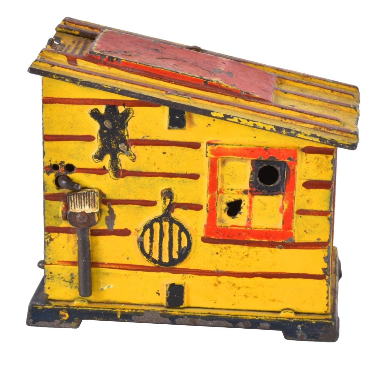 J. & E. Stevens Yellow Cabin Mechanical Bank