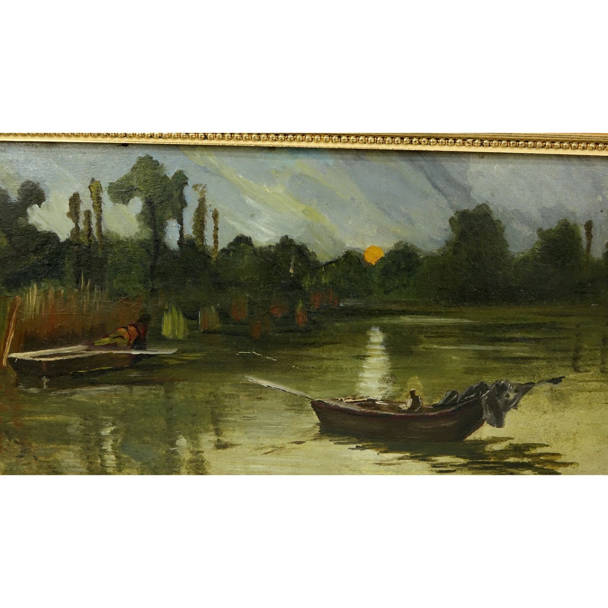 19/20th Century Egyptian School Oil on Board, Paddle Boat in Open Water, Unsigned. Some spotting, s