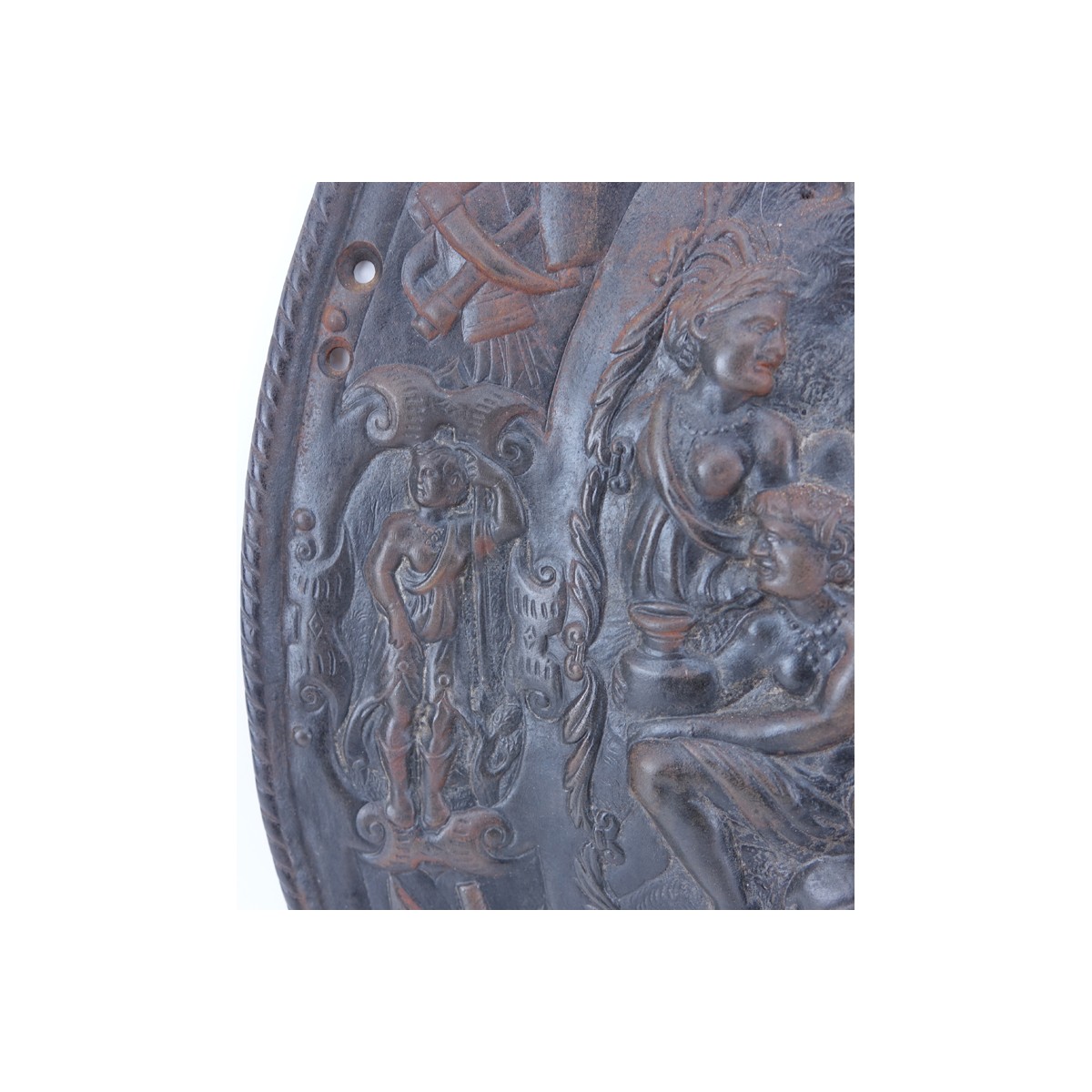 Large Bronze Renaissance Style High Relief Wall Hanging Plaque. Depicts a scene with several figure