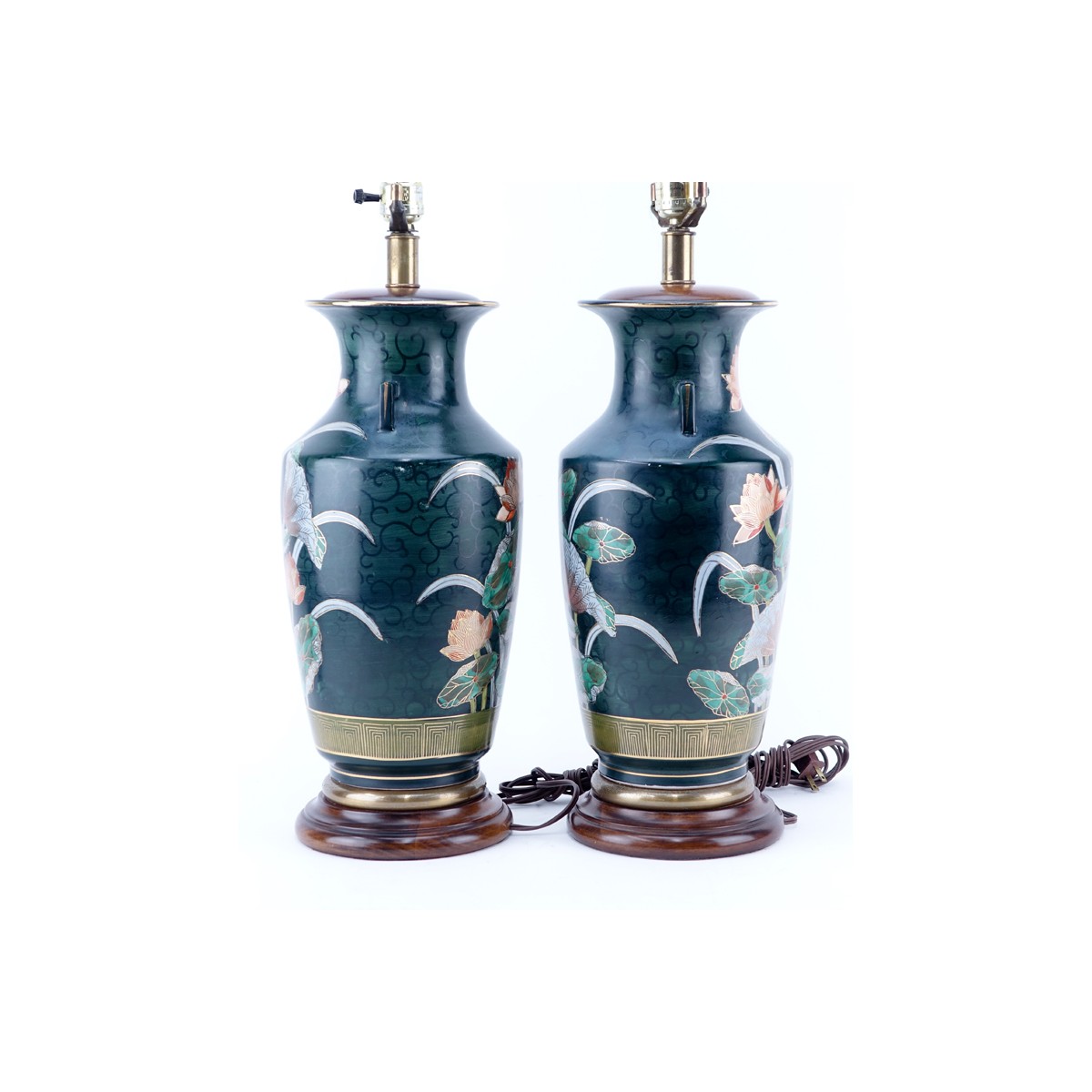 Pair of Japanese Nippon Vases as Lamps. Good condition. Measures 31-1/4" H (w/harp), vase: 15-1/2" 