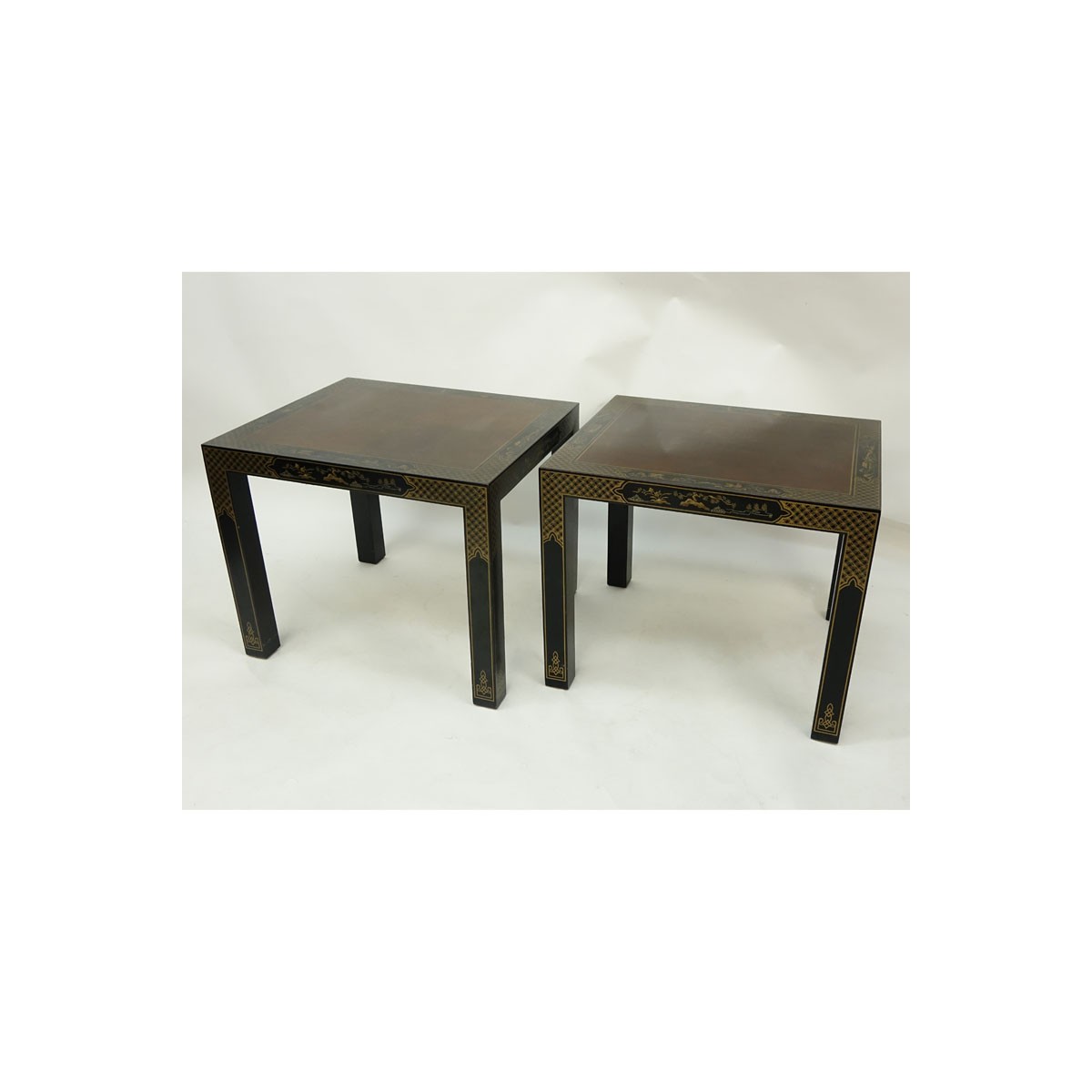 #6S .. Pair of Drexel Etcetera Chinoiserie Lacquered End Tables. Stamped and Drexel Heritage Furnis