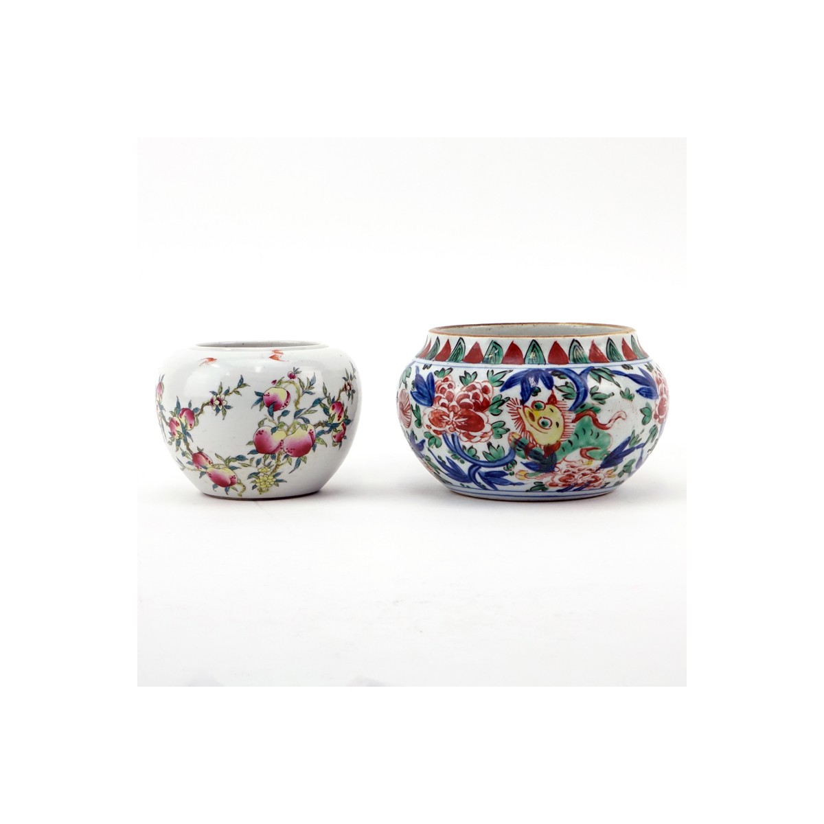 Grouping of Two (2) Chinese Porcelain Tableware. Includes: Wucai style jar and jar with pomegranate
