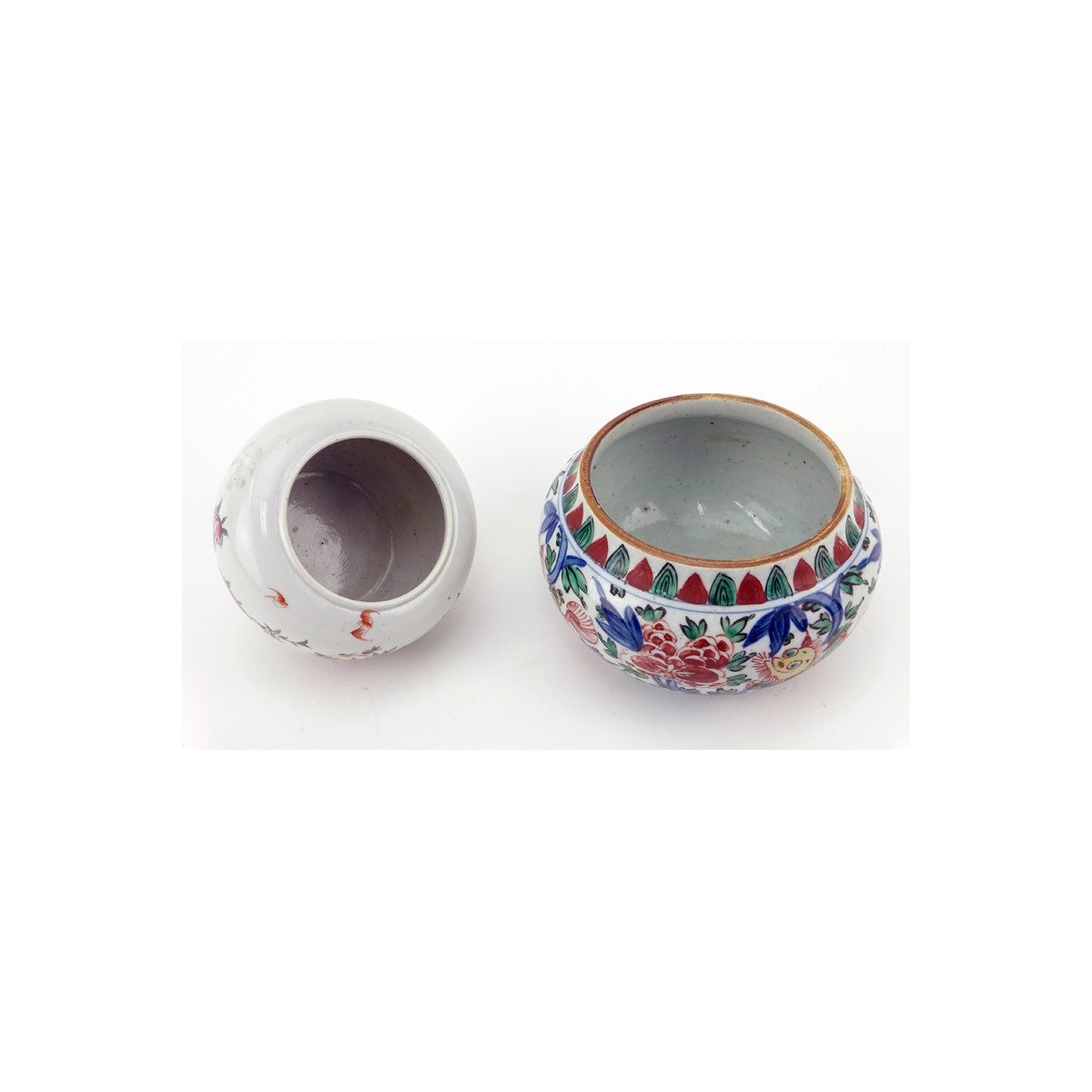 Grouping of Two (2) Chinese Porcelain Tableware. Includes: Wucai style jar and jar with pomegranate