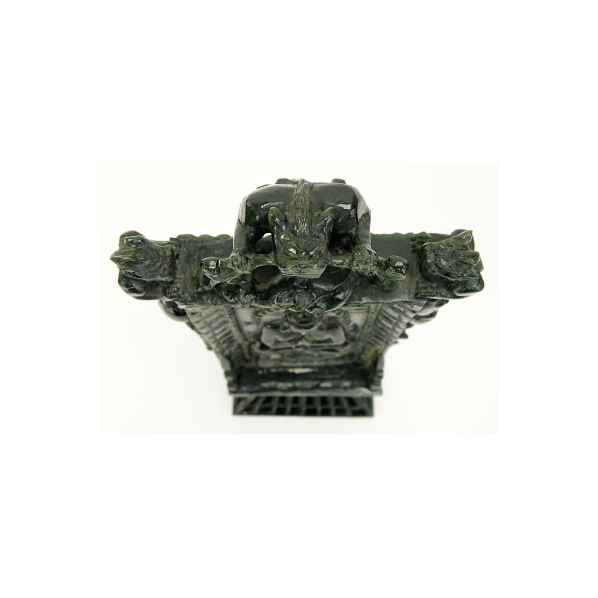 Early 20th Century Chinese Carved Dark Green Jade Ceremonial Plaque. Seated Buddha motif on front a