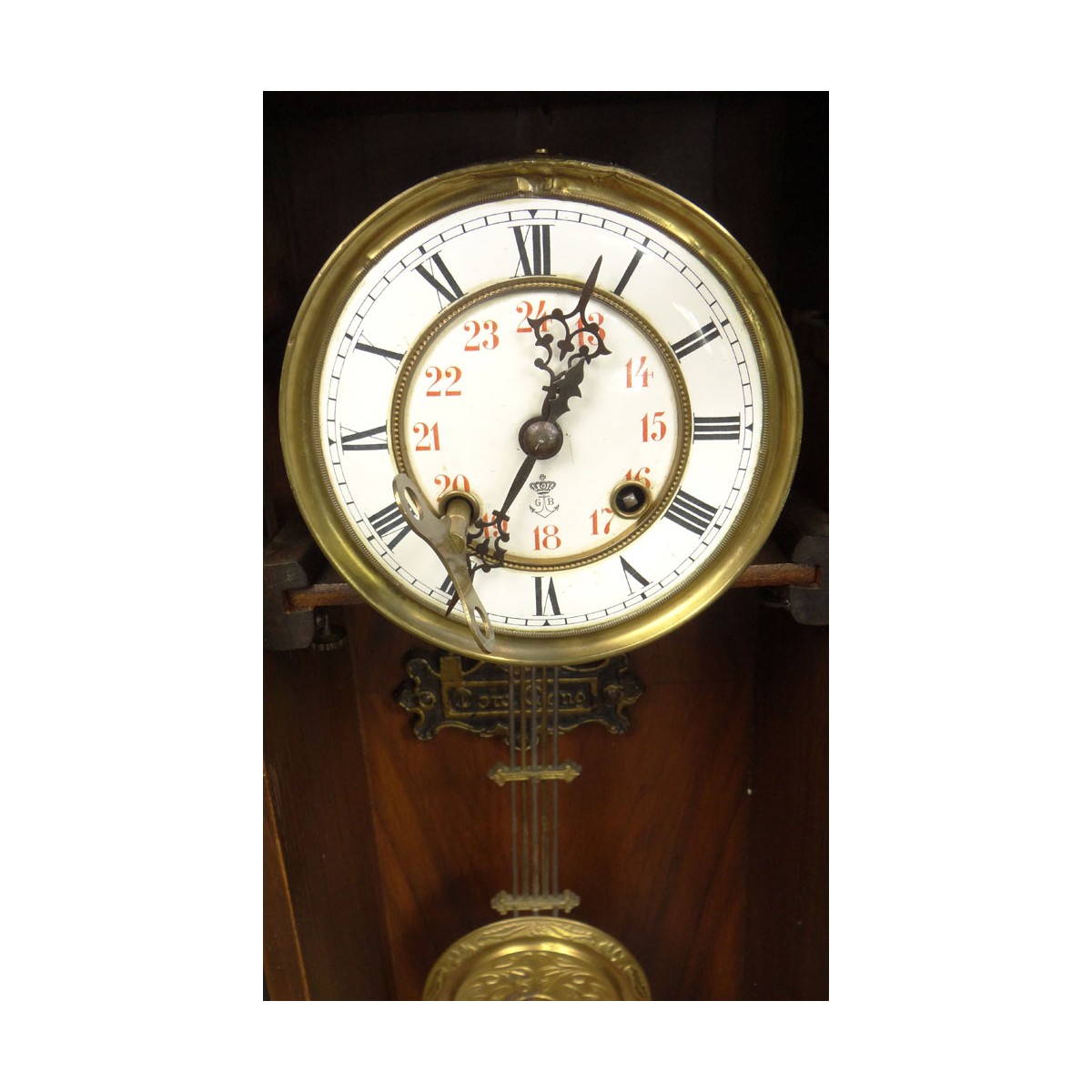 Antique Gustav Becker Regulator Wall Clock. Signed Porcelain Dial, in a Carved Figural Case with Pe