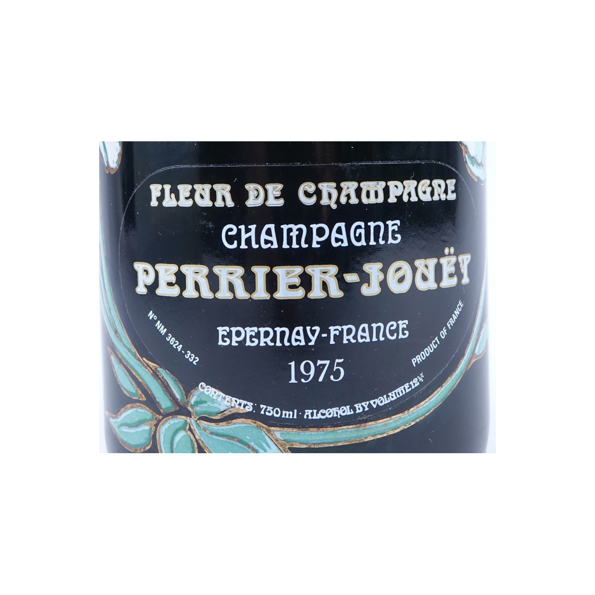 Vintage 1975 Perrier-Jouet Fleur de Champagne Bottle in Presentation Box. Includes two crystal cham