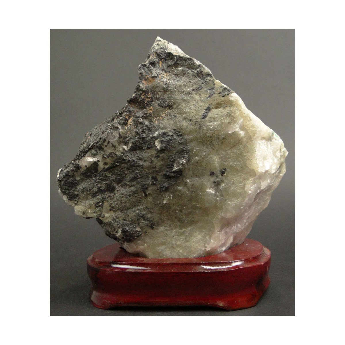 Mineral Specimen with Emeralds Mounted on Wooden Base. Measures 6-7/8 Inches by 6-1/2 Inches. Measu