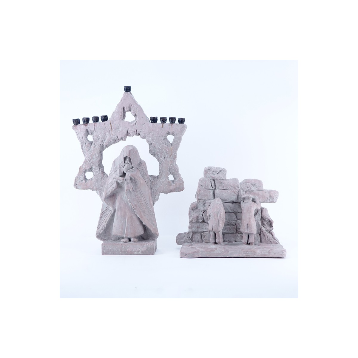 Two Vintage Austin Prod. Inc. Judaica Sculptures. Includes: Menorah 21" H x 14-1/2" W and Wailing W