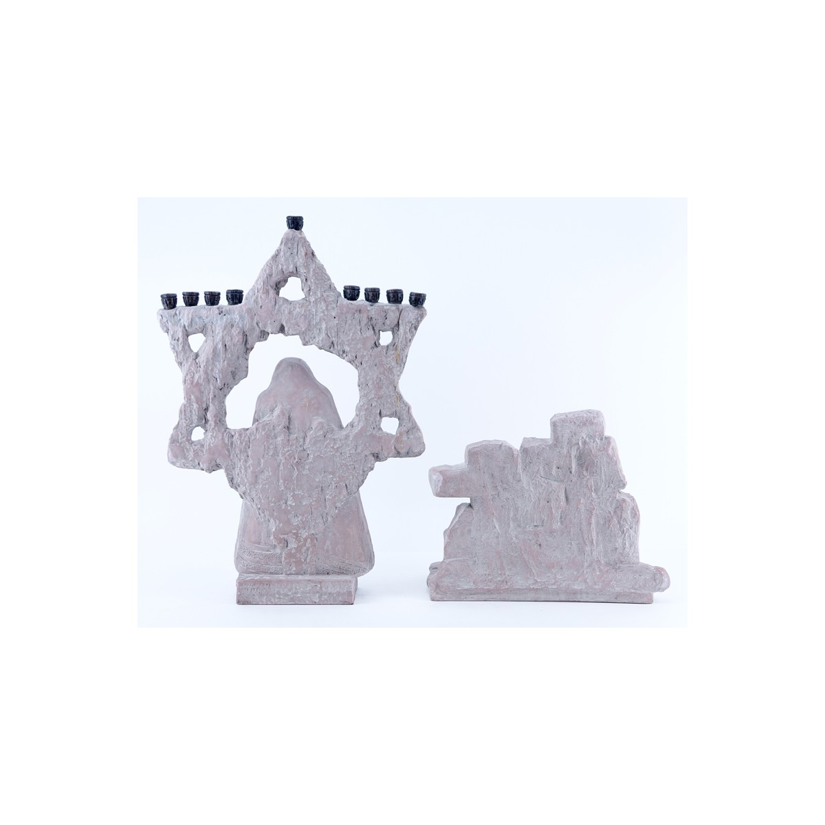 Two Vintage Austin Prod. Inc. Judaica Sculptures. Includes: Menorah 21" H x 14-1/2" W and Wailing W