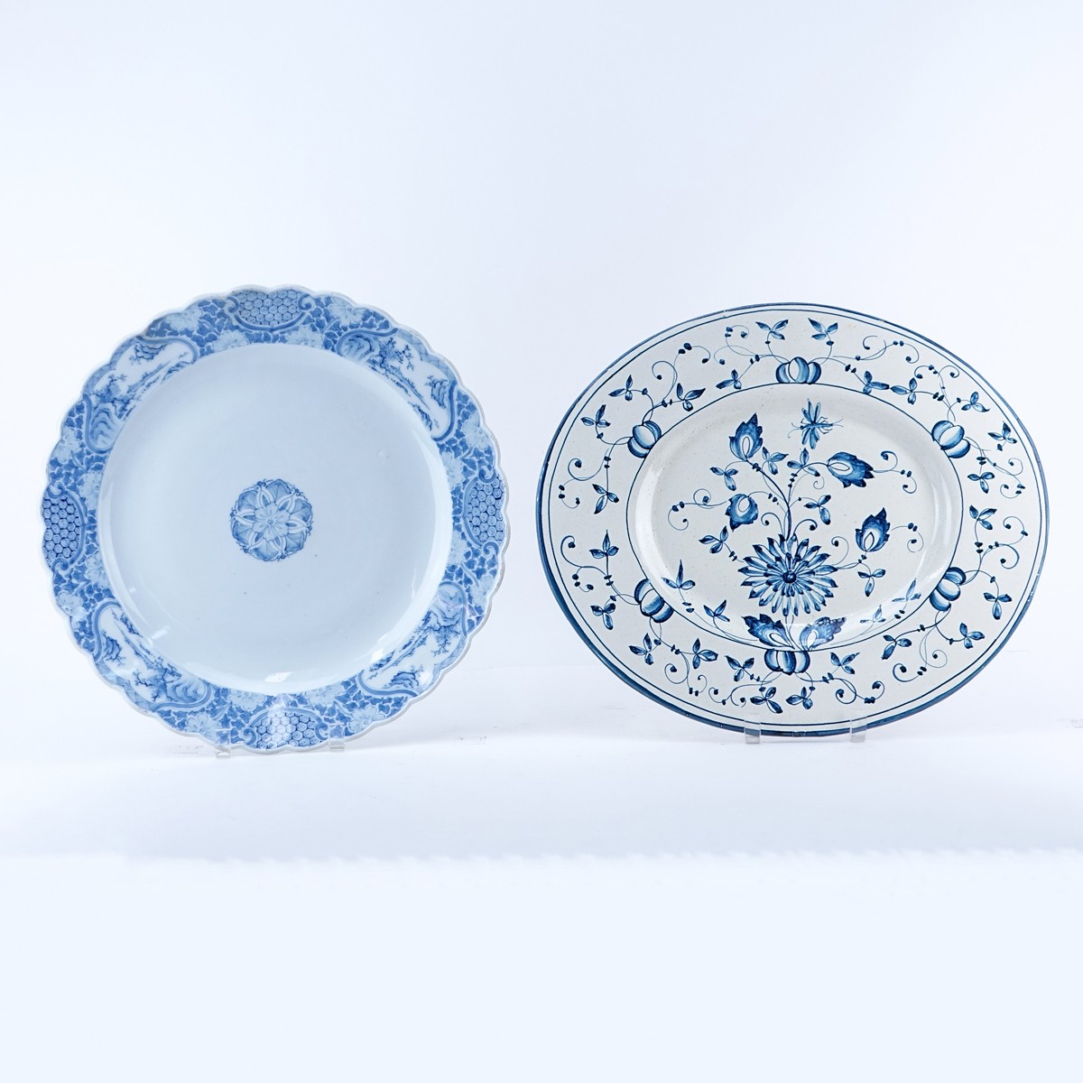 Grouping of Two (2): Large Italian Faience Blue and White Pottery Platters, Large Japanese Blue and