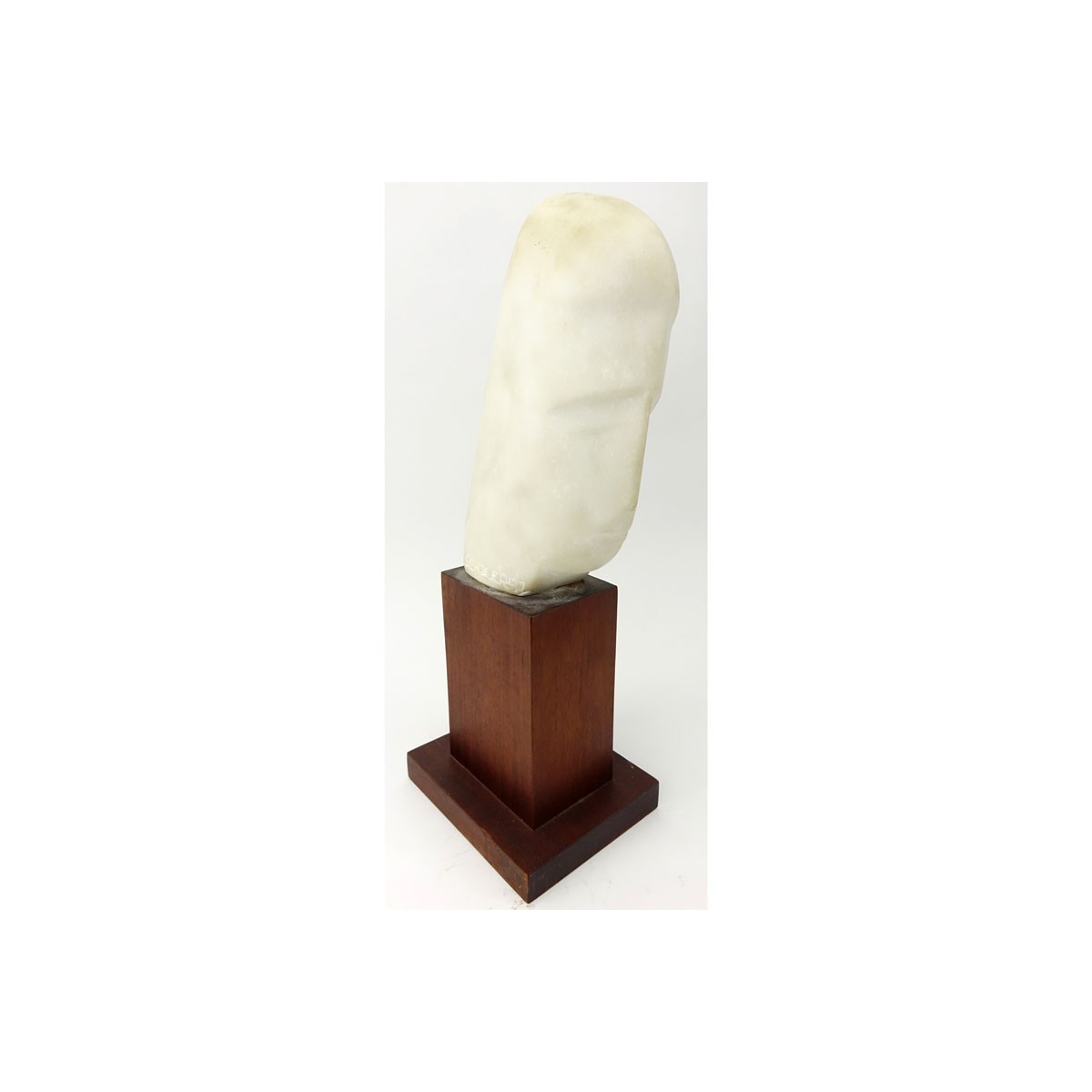 Mid Century Abstract Marble Bust on Wooden Base. Signed. Good condition. Measures 19" H. (estimate 