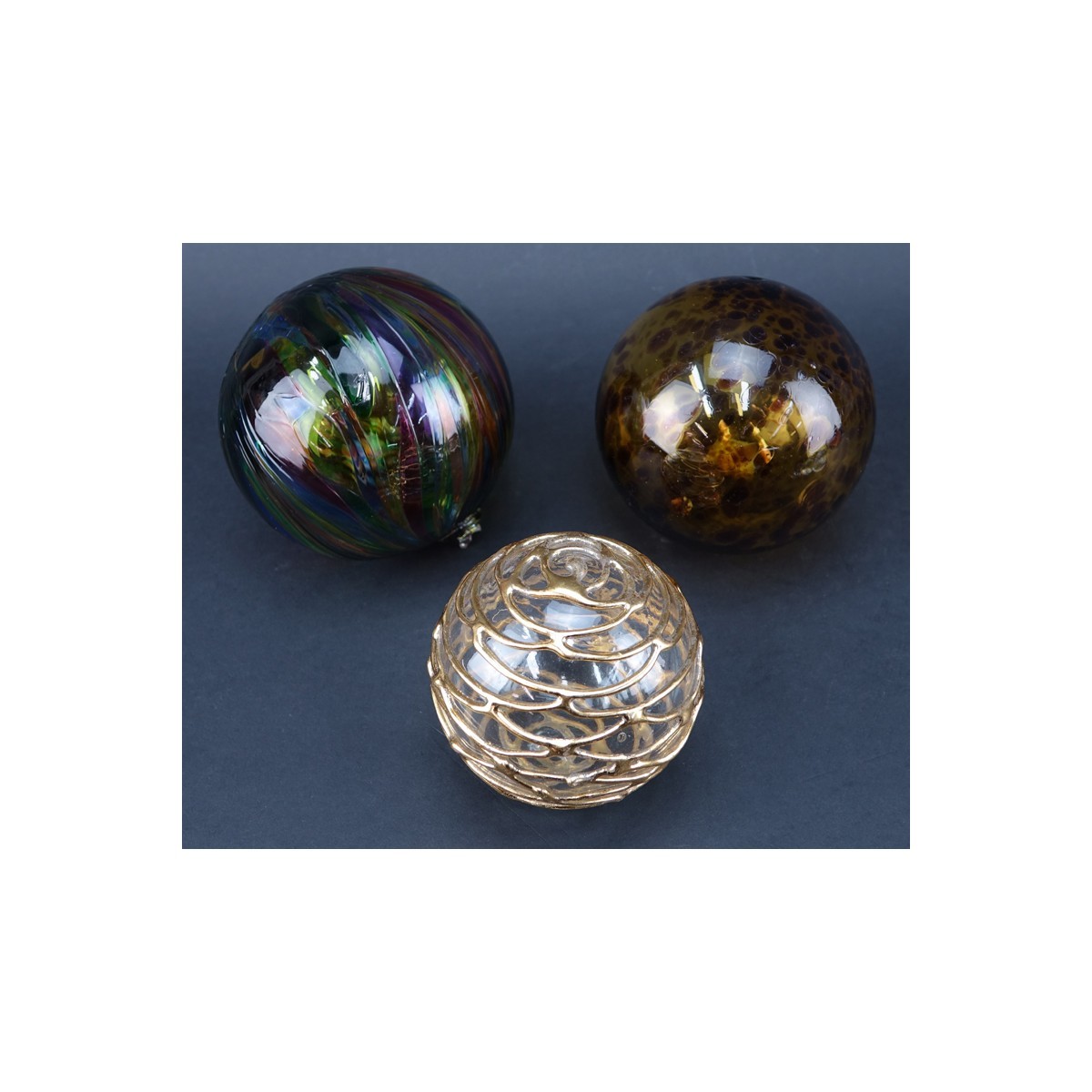 Group of Nine (9): Six Vintage Glass Paperweights along with Three Art Glass Spheres. Label attache