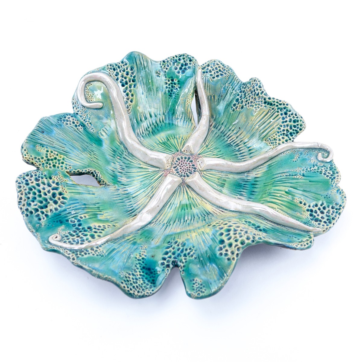 Six (6) Pieces Modern Majolica Style Pottery Bowls. Includes various leaf motifs. Various signature