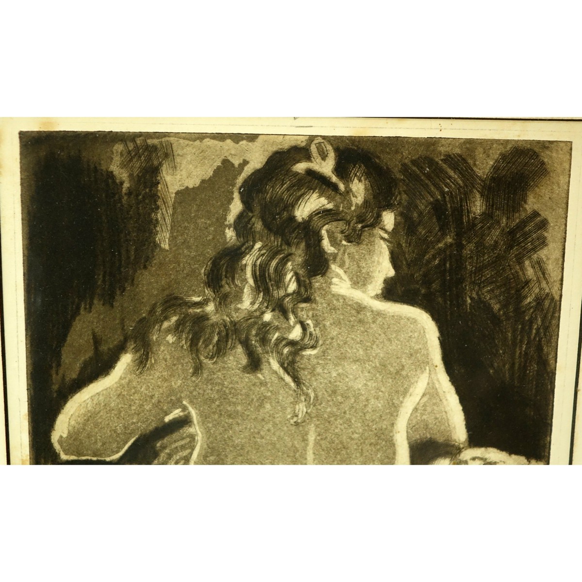 20th Century Etching "Nude". Signed in pencil lower right. Toning and foxing. Measures 11-3/4" x 7-