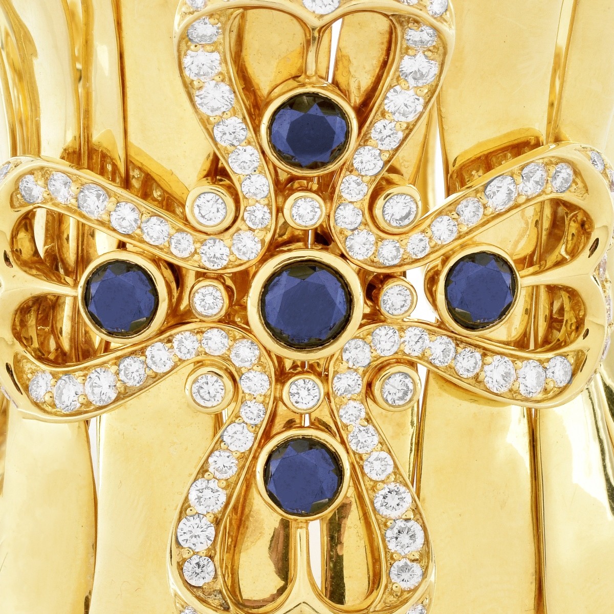 Diamond, Sapphire and 18K Gold Cuff Bangle