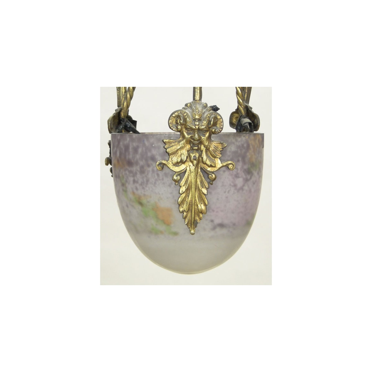 Early 20th Century French Muller-Strasbourg Art Glass and Cast Iron Chandelier.  Glass Signed Mulle