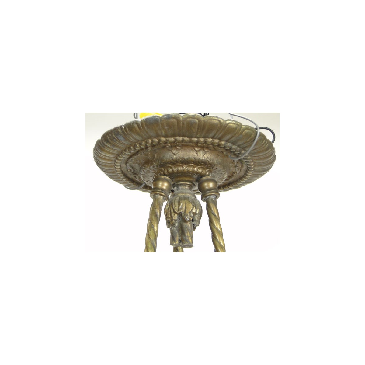 Early 20th Century French Muller-Strasbourg Art Glass and Cast Iron Chandelier.  Glass Signed Mulle