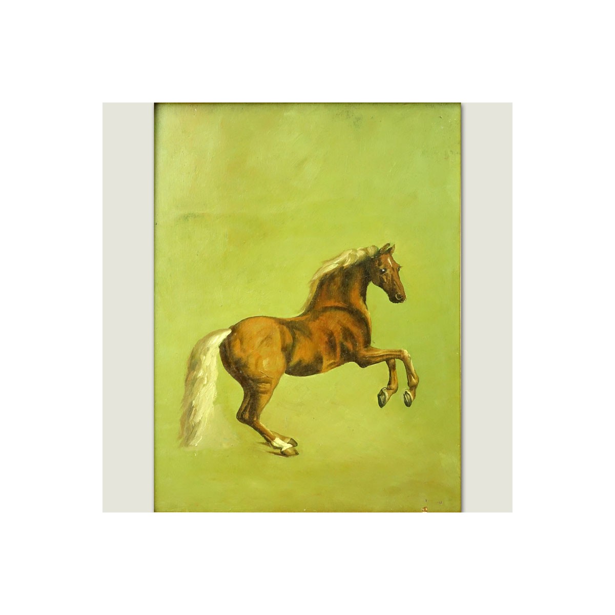 20th Century Oil On Board "Horse". Unsigned. Minor losses. Measures 16" x 12", frame measures 24-3/