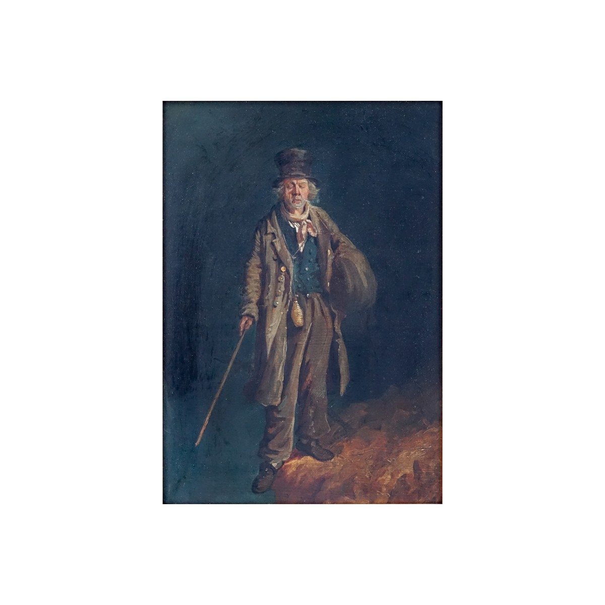Attributed to: John Carlin, American (1813 - 1891) Oil on canvas "Beggar on the brink of  disaster"