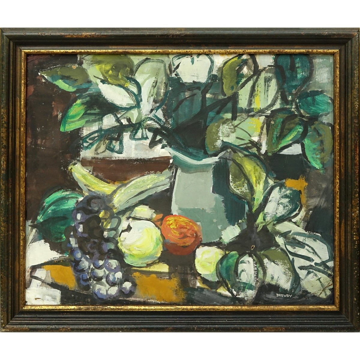 Marguerite Drewry, American (20th C) Oil on Board, Still Life Fruits, Signed Lower Right. Document 