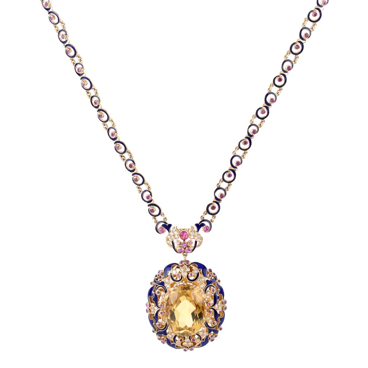 Citrine, Diamond, Ruby and 14K Necklace