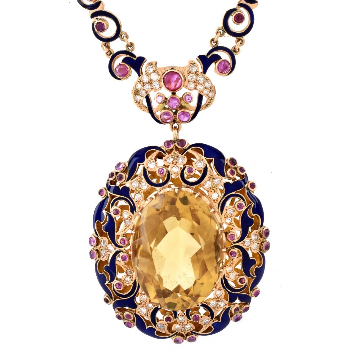 Citrine, Diamond, Ruby and 14K Necklace