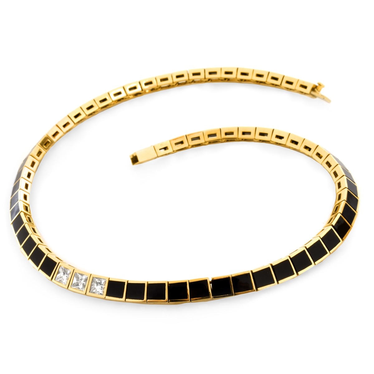 Diamond, Onyx and 18K Gold Choker Necklace