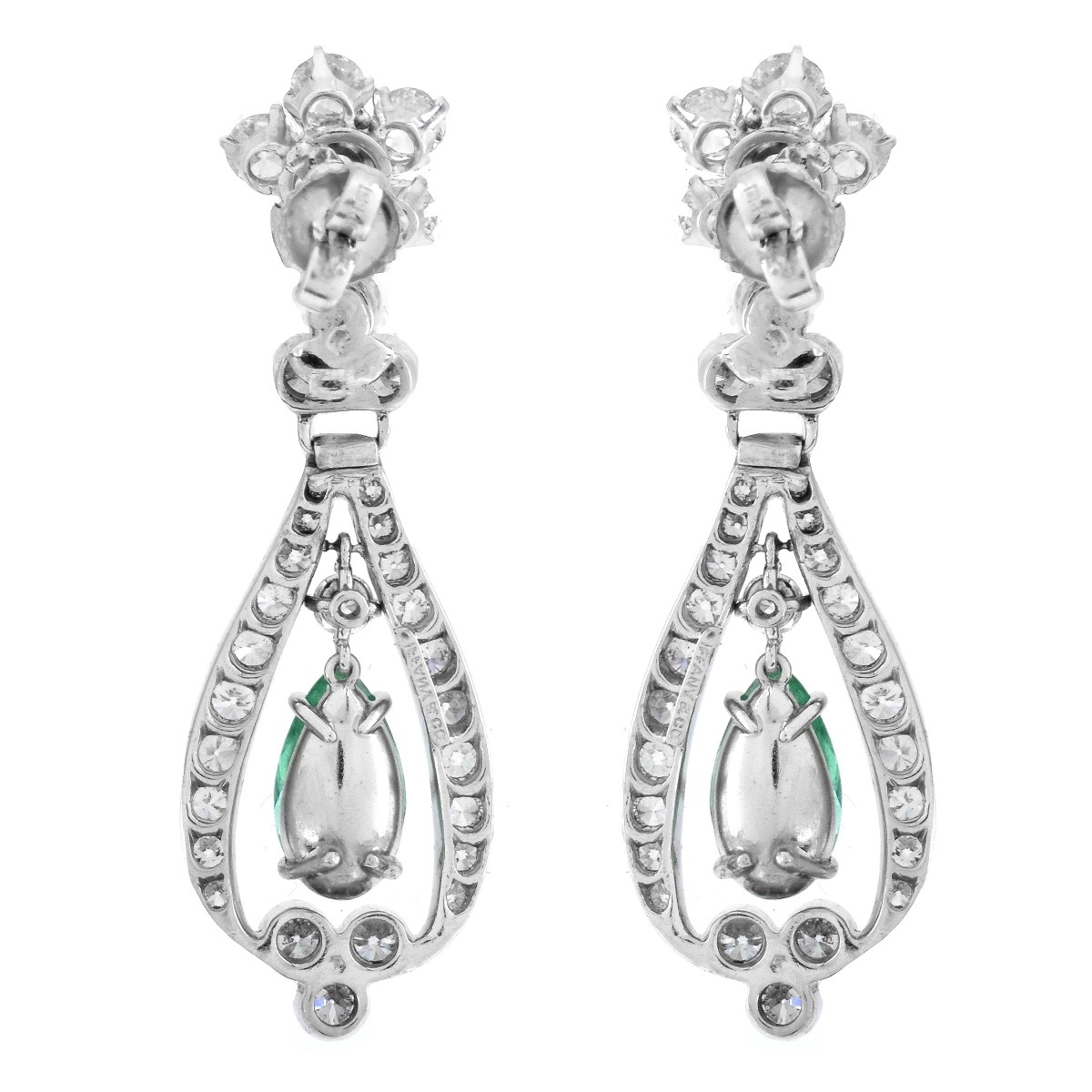 Emerald, Diamond, Platinum and 18K Earrings