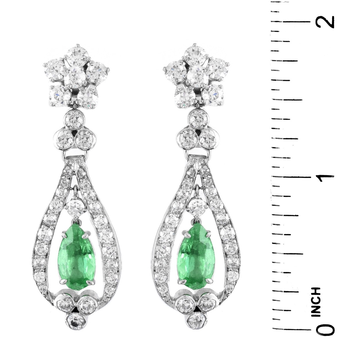 Emerald, Diamond, Platinum and 18K Earrings