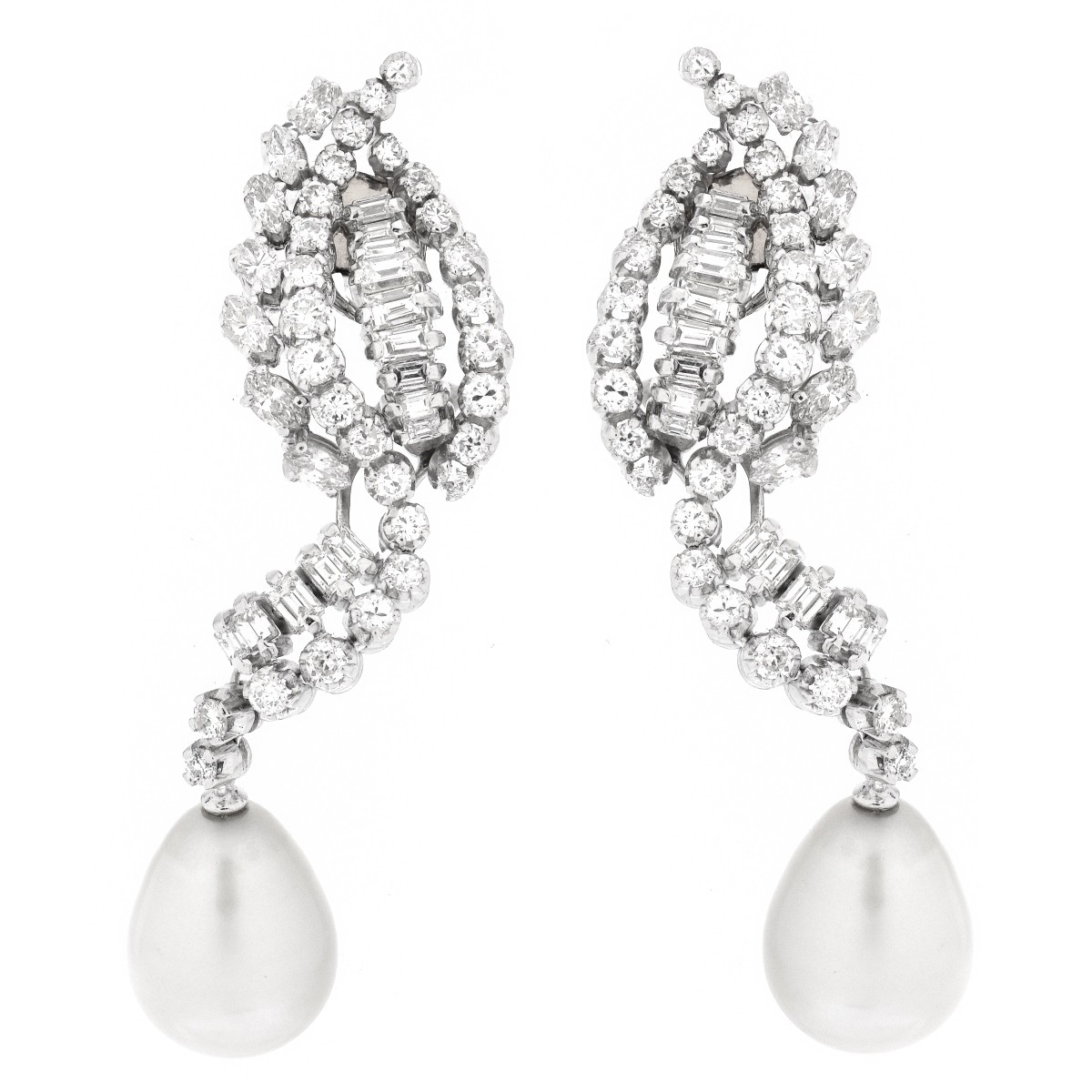 Diamond, Pearl and Platinum Earrings