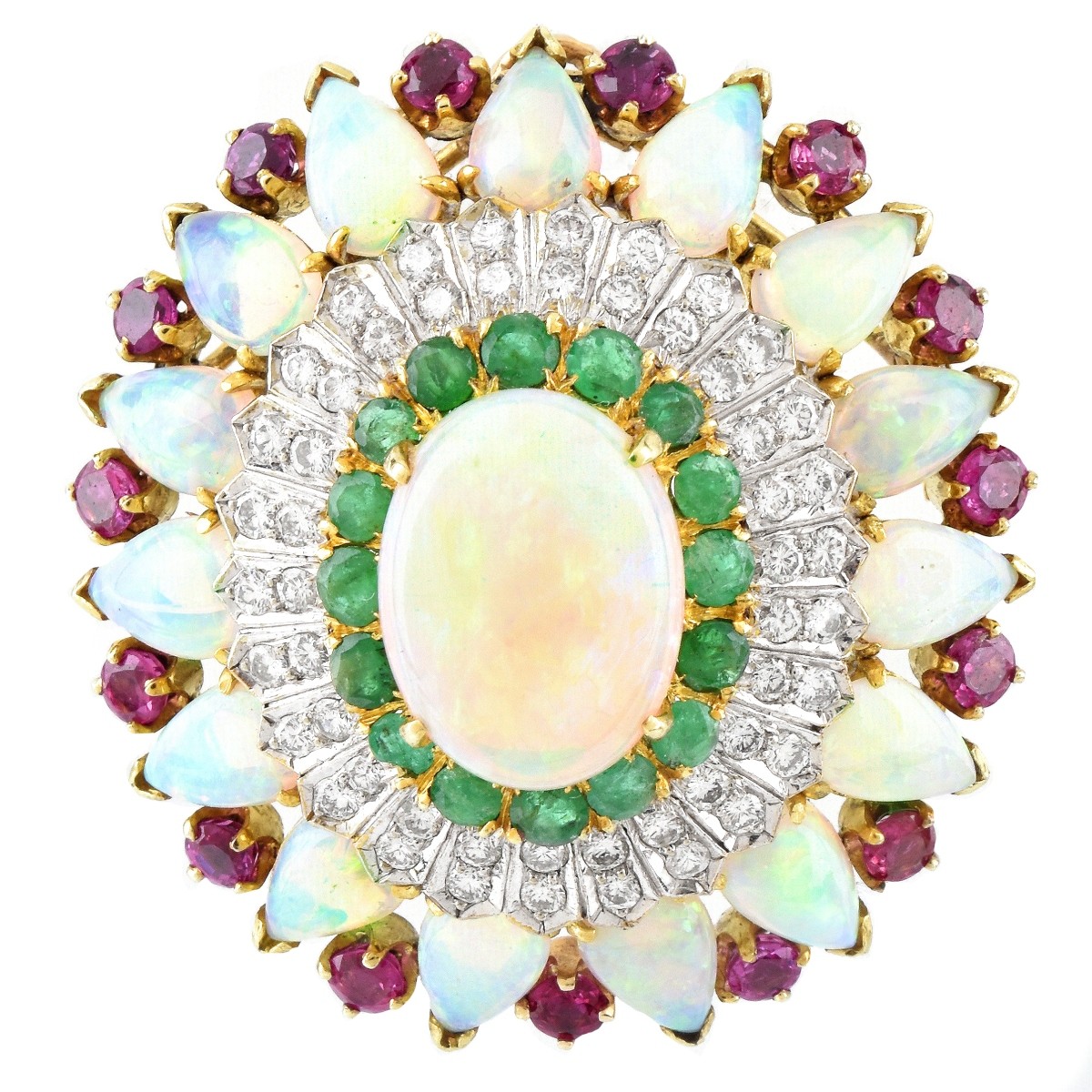 Opal, Diamond, Ruby and Emerald Brooch