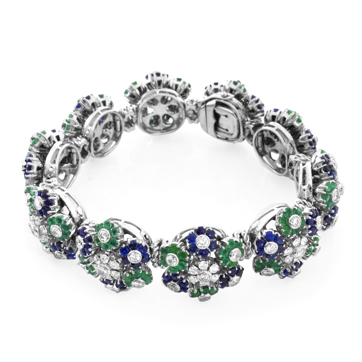 Diamond, Emerald, Sapphire Platinum Bracelet