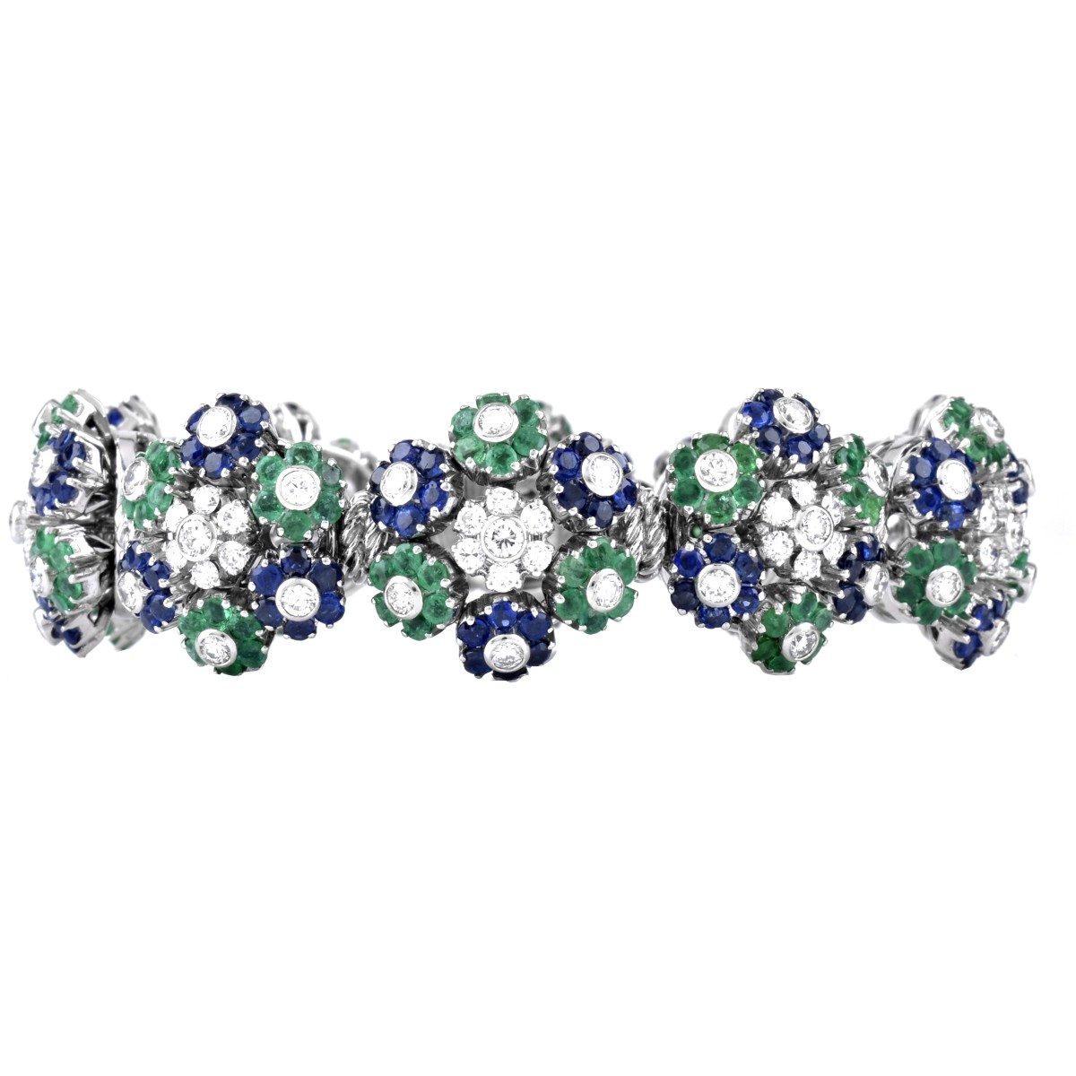 Diamond, Emerald, Sapphire Platinum Bracelet