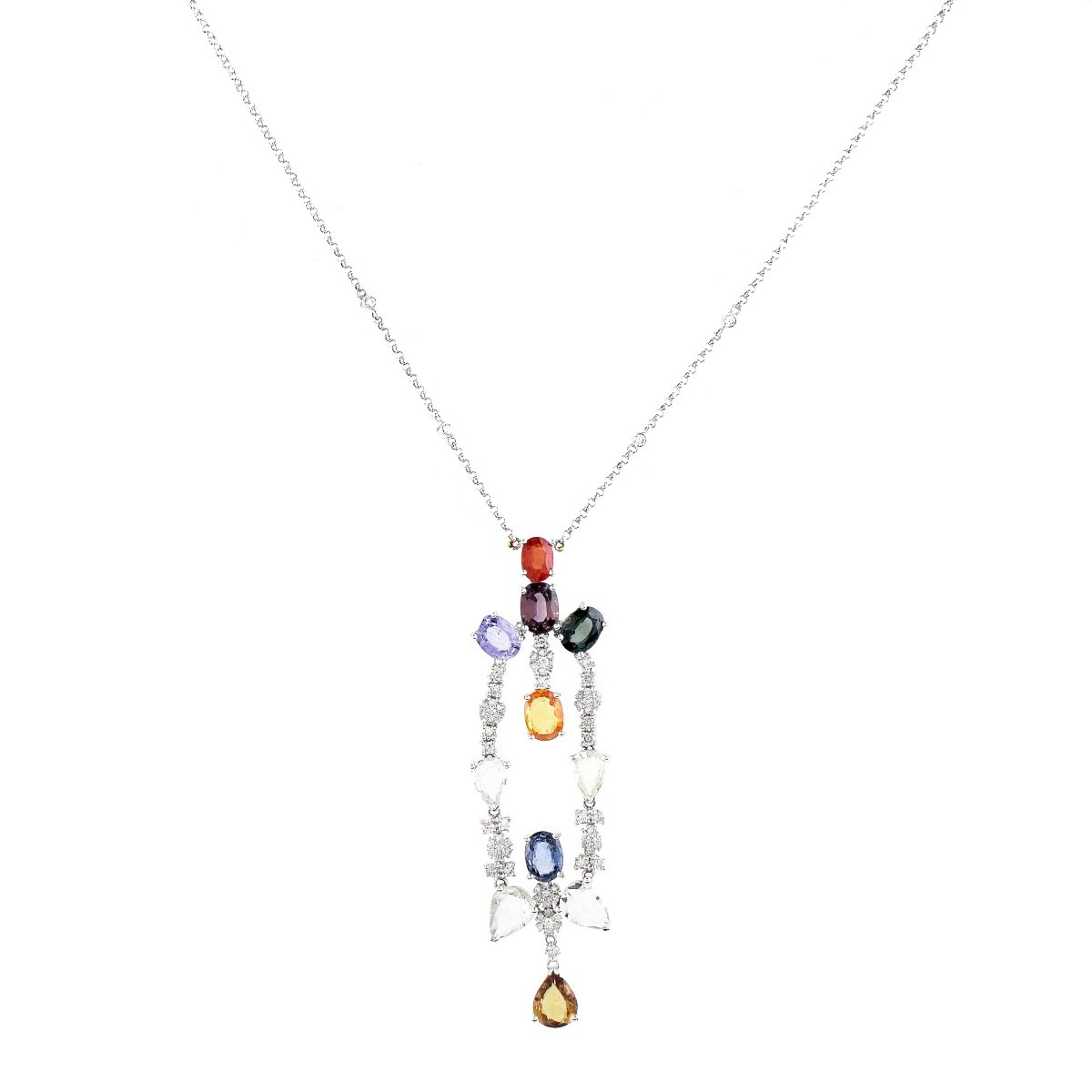 Multi Gemstone, Diamond and 18K Gold Necklace