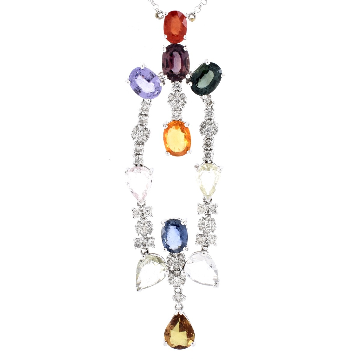 Multi Gemstone, Diamond and 18K Gold Necklace