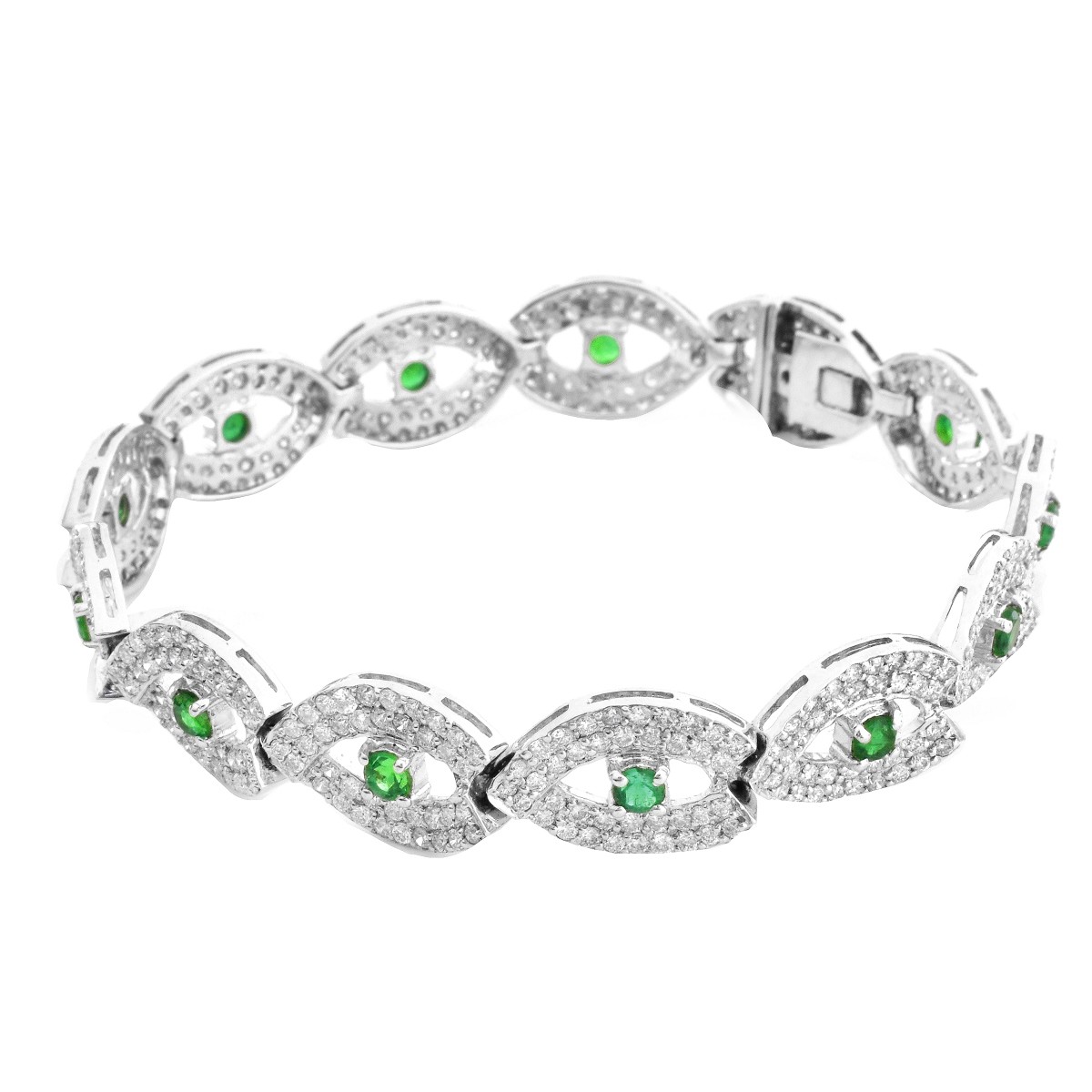 Diamond, Emerald and 18K Gold Bracelet