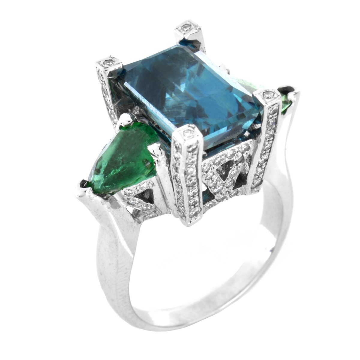 London Topaz, Emerald and 14K Ring