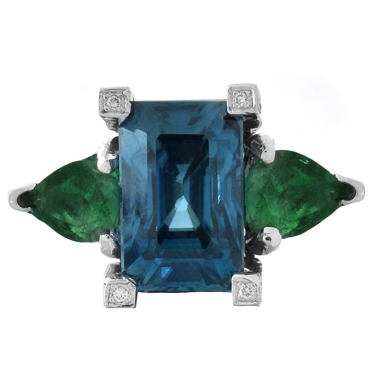 London Topaz, Emerald and 14K Ring