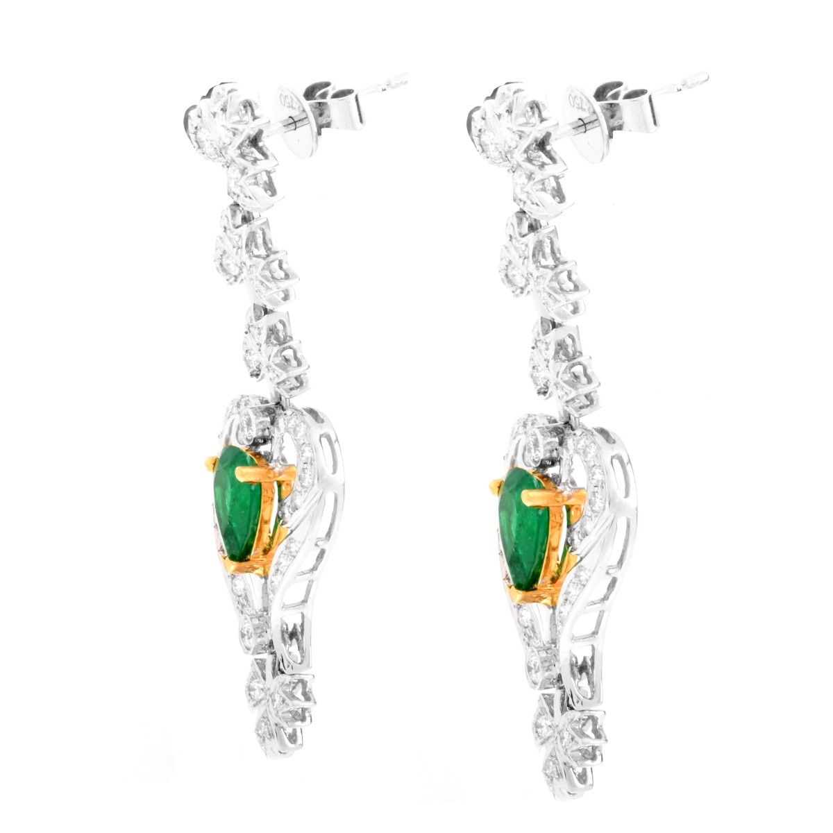 Diamond, Emerald and 18K Gold Earrings.