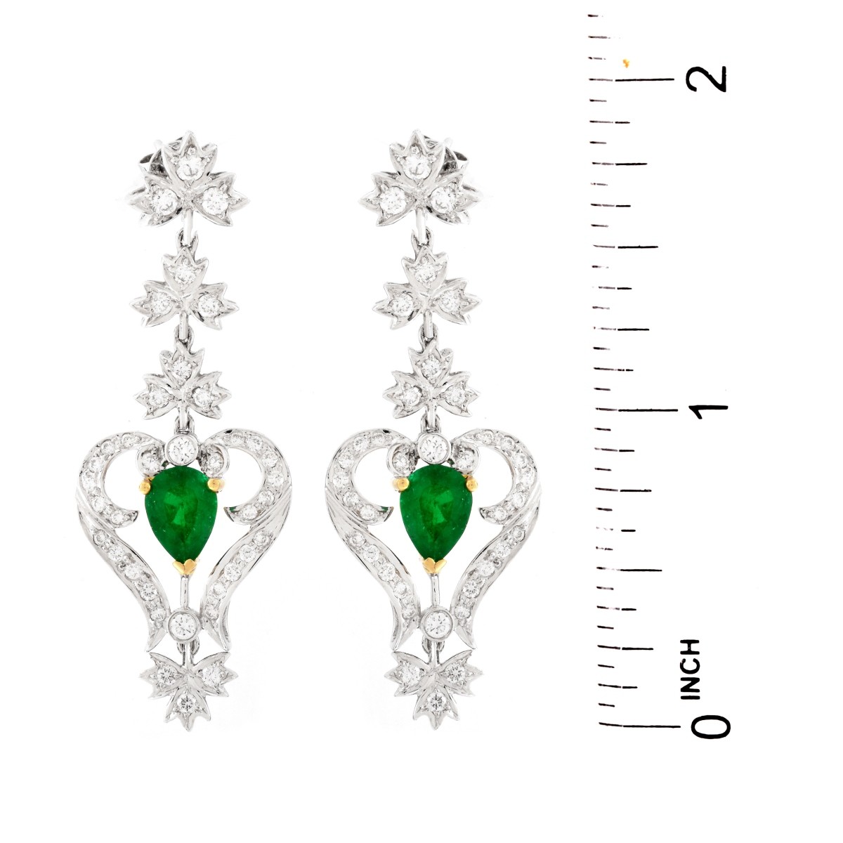 Diamond, Emerald and 18K Gold Earrings.