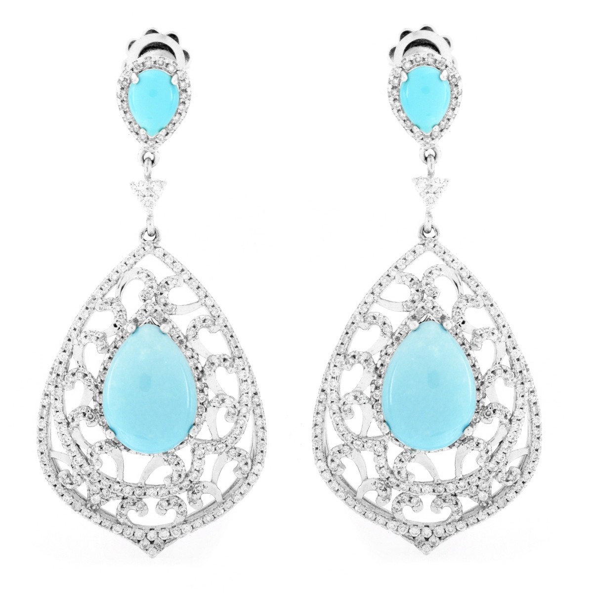 Turquoise, Diamond and 14K Gold Earrings